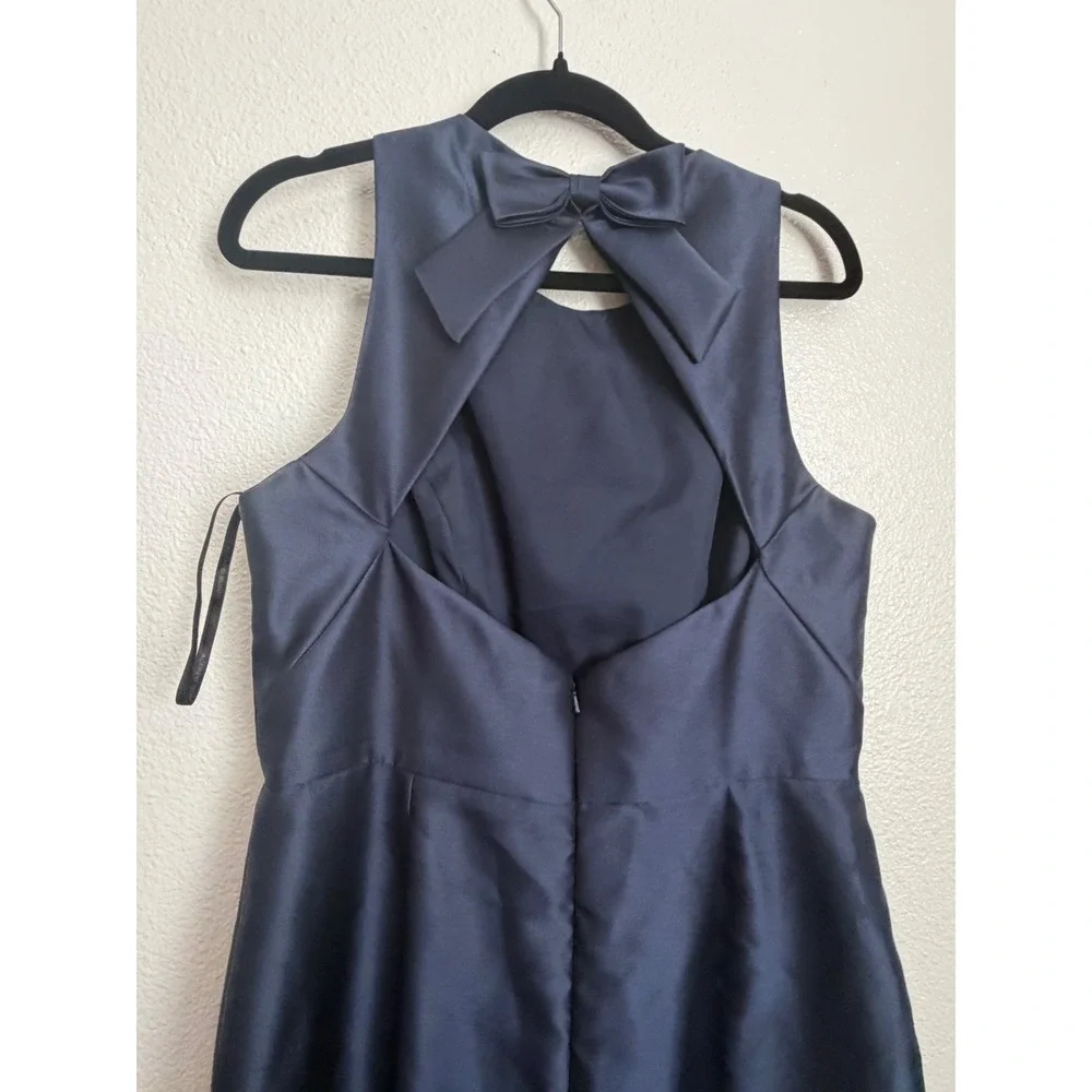 Alfred Sung D823 Midnight Navy Blue Bow Back Trumpet Maxi Gown Dress 16R - Picture 6 of 9